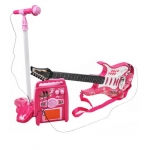 Detská rocková elektrická gitara na batérie + zosilňovač a mikrofón Pink