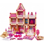 iMex Toys Drevený domček pre bábiky 268 dielov ružový
