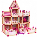 iMex Toys Drevený domček pre bábiky 268 dielov ružový