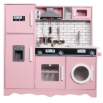 Derrson drevená kuchynka XXL interaktívna ružová s práčkou a chladničkou